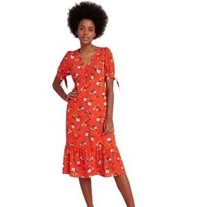 Anthropologie Maeve Eudora Orange Floral Midi Dress Size 4